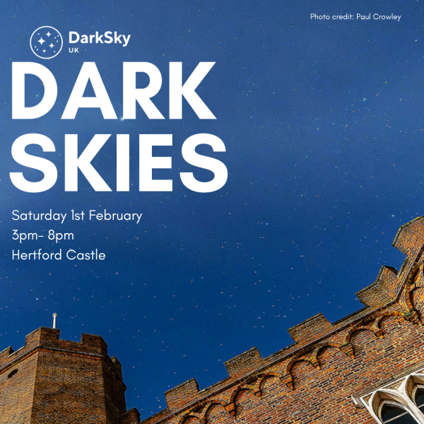 Image of Hertford Castle with the dark sky and stars as the backdrop