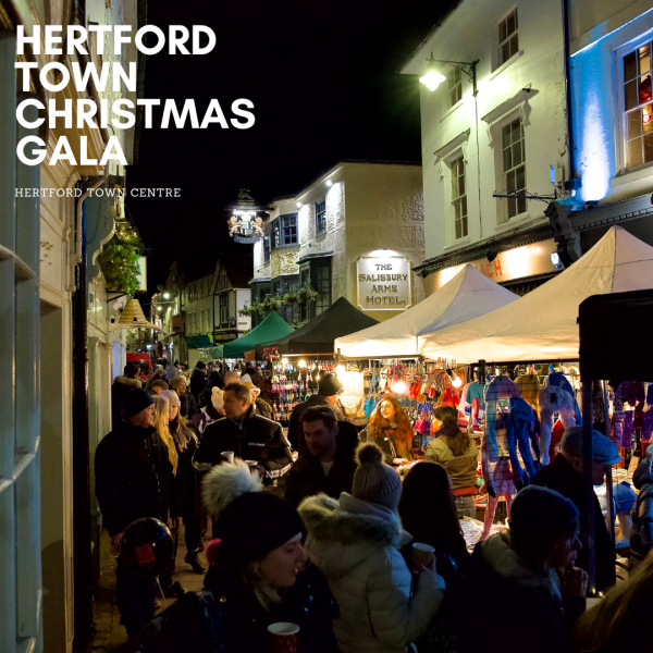 Image showing crowds of people in Hertford Town and market stalls